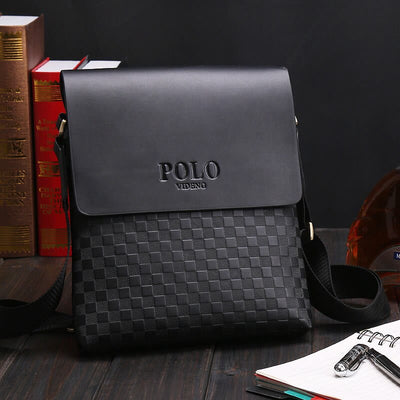 Small Messenger Bag for Men Plaid PU Leather Crossbody Shoulder Bag