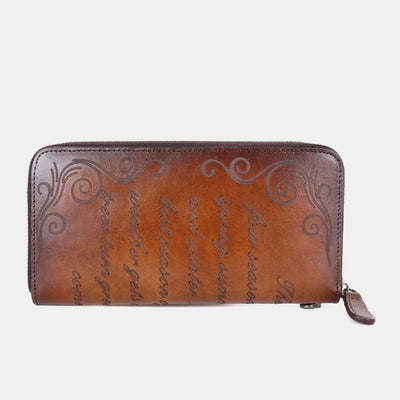 Wallet for Women Vintage Genuine Leather Printing Daily Shopping Handbag