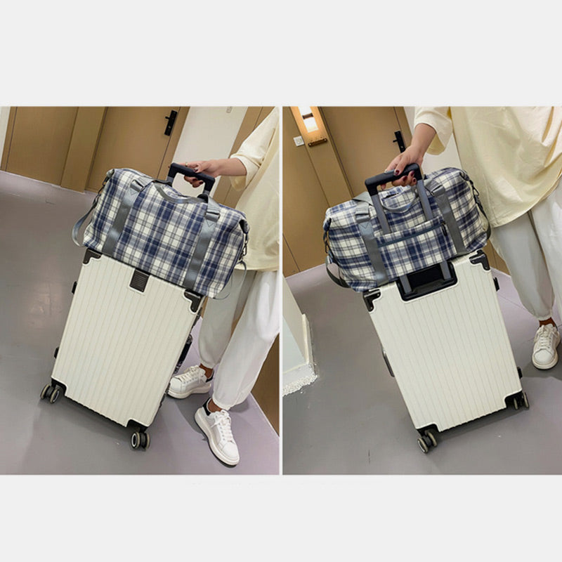 Large Capacity Waterproof Plaid Casual Fitness Travel Handbag