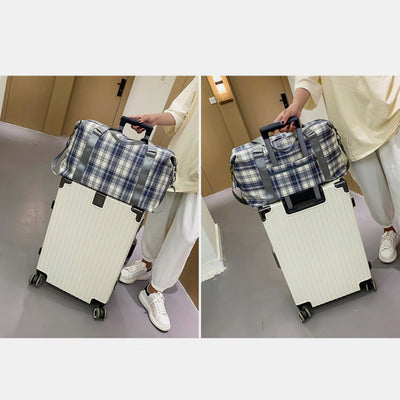 Large Capacity Waterproof Plaid Casual Fitness Travel Handbag