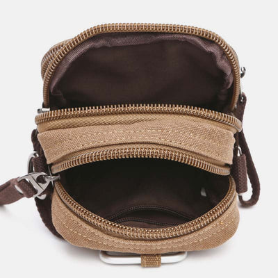 Multi-Pocket Men Canvas Crossbody Bag with Belt Loop Adjustable Shoulder Strap