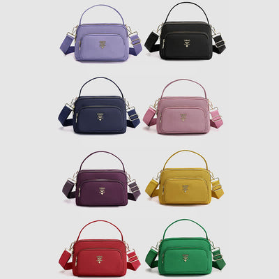 Triple Zip Crossbody Bag for Women Waterproof Lightweight Nylon Shoulder Handbag