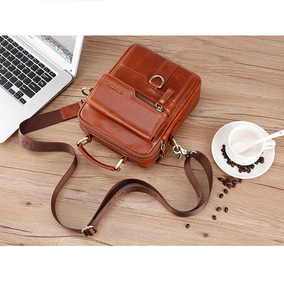 Genuine Leather Crossbody Bag Vintage Messenger Handbag for Men
