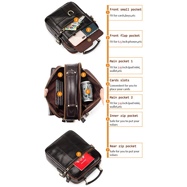 Genuine Leather Crossbody Bag Vintage Messenger Handbag for Men