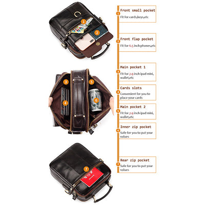 Genuine Leather Crossbody Bag Vintage Messenger Handbag for Men