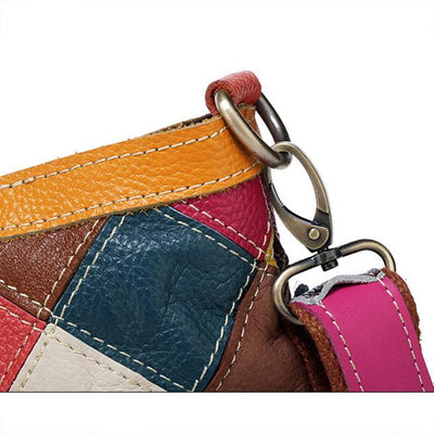 Contrast Color Genuine Leather Multicolor Flower Tote
