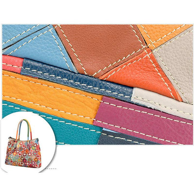 Genuine Leather Multicolor Flower Boho Handbag