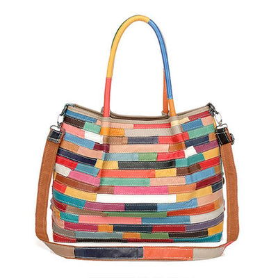 Genuine Leather Multicolor Flower Boho Handbag