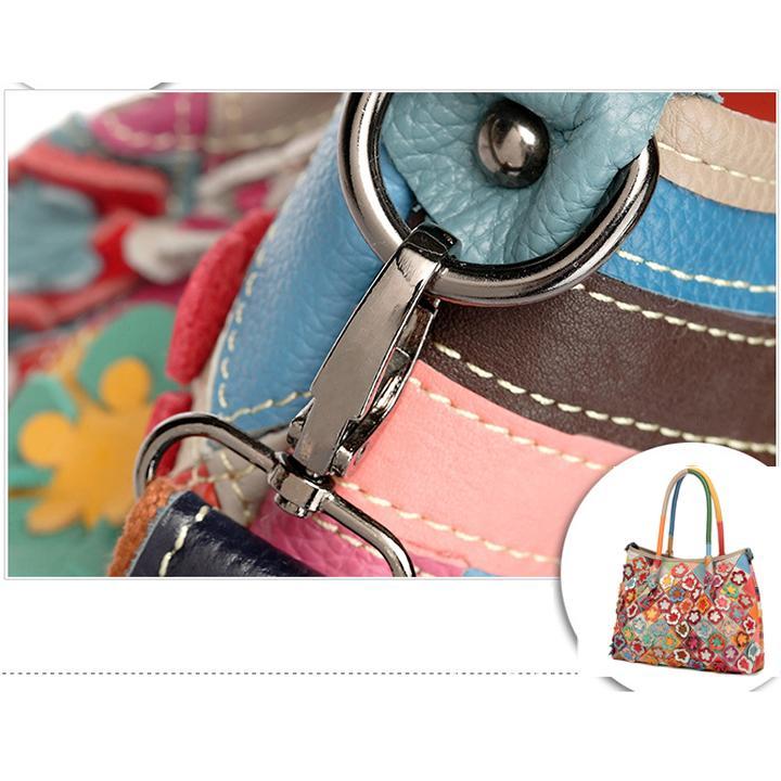 Genuine Leather Multicolor Flower Boho Handbag