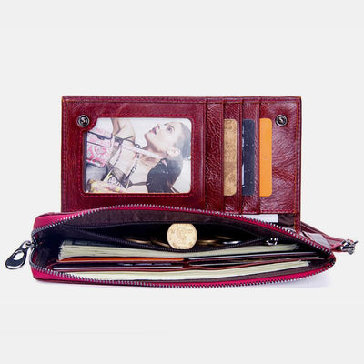 Genuine Leather Multifunction RFID Wristlet Wallet