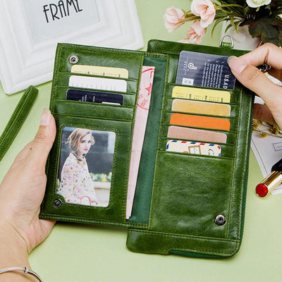 Genuine Leather Multifunction RFID Wristlet Wallet