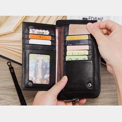 Genuine Leather Multifunction RFID Wristlet Wallet