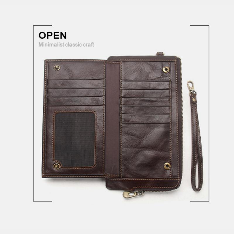 Genuine Leather Multifunction RFID Wristlet Wallet