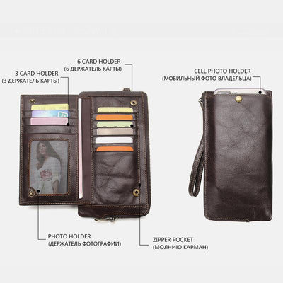 Genuine Leather Multifunction RFID Wristlet Wallet