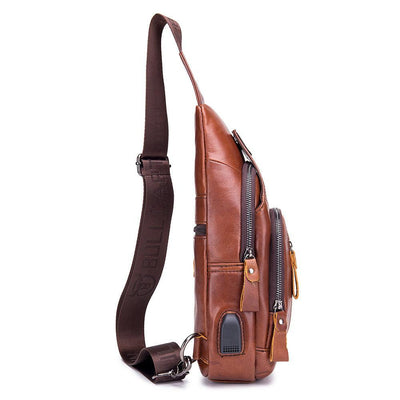 USB Charging Real Leather Sling Bag