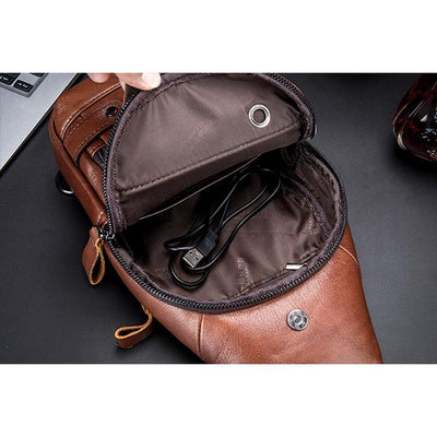 USB Charging Real Leather Sling Bag