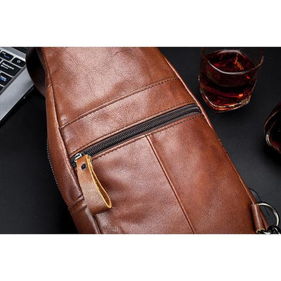 USB Charging Real Leather Sling Bag
