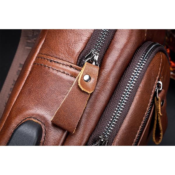 USB Charging Real Leather Sling Bag