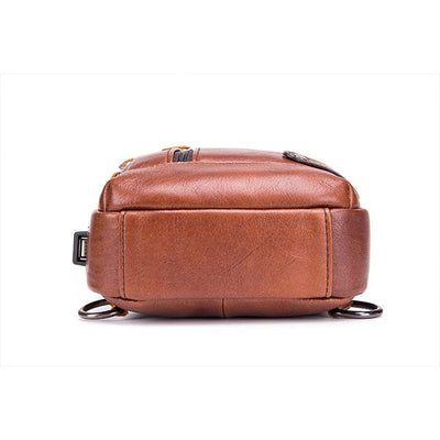 USB Charging Real Leather Sling Bag