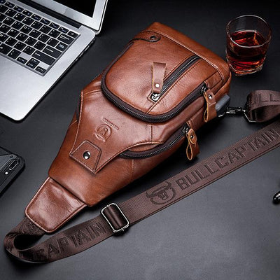 USB Charging Real Leather Sling Bag
