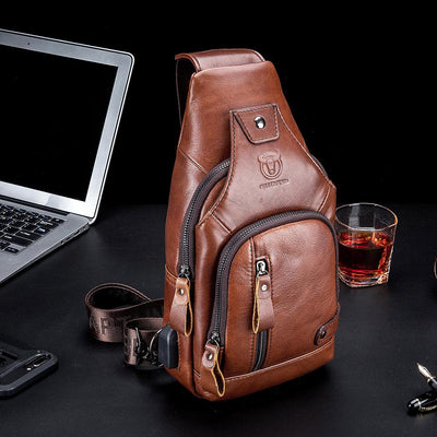 USB Charging Real Leather Sling Bag