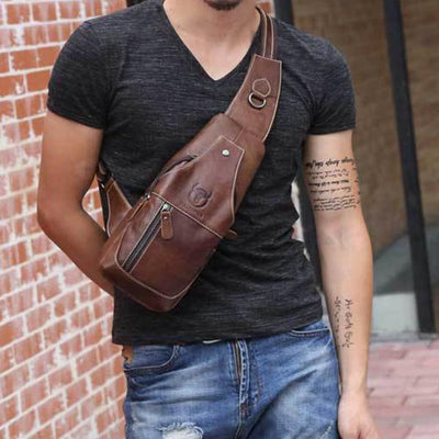 Genuine Leather Vintage Wearing  Resisting Sling Bag