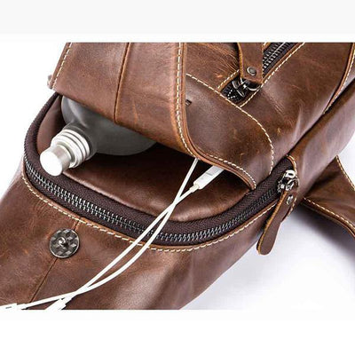 Genuine Leather Vintage Wearing  Resisting Sling Bag