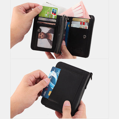 Men's Rfid Bifold Genuine Leather Wallet Zipper Purse