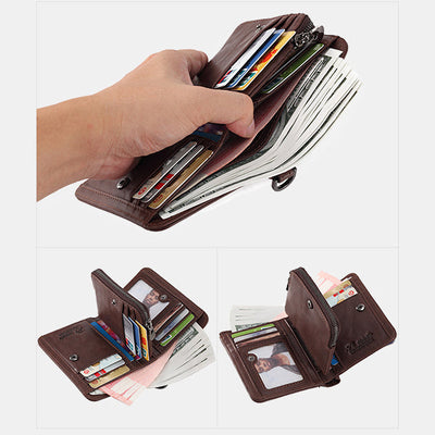 Men's Rfid Bifold Genuine Leather Wallet Zipper Purse