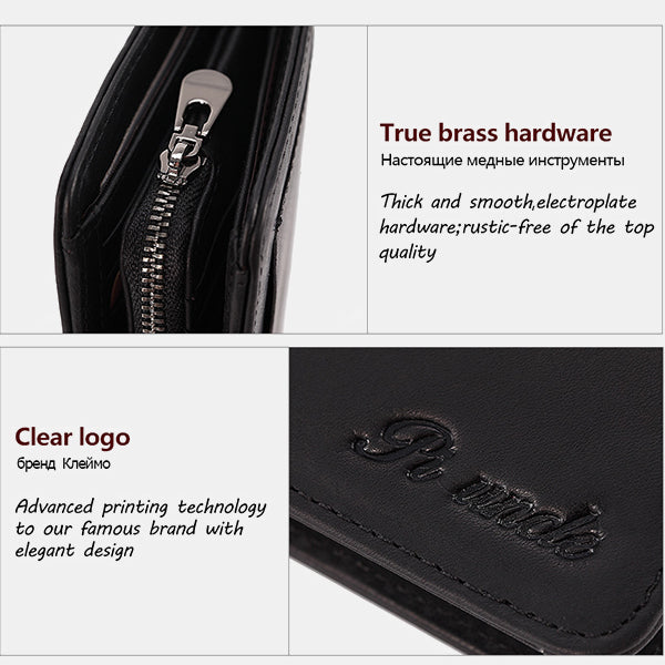 Men's Rfid Bifold Genuine Leather Wallet Zipper Purse