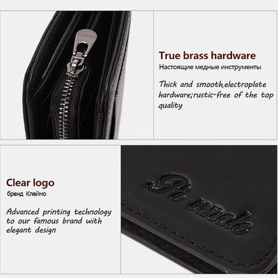 Men's Rfid Bifold Genuine Leather Wallet Zipper Purse
