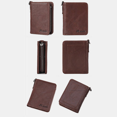 Men's Rfid Bifold Genuine Leather Wallet Zipper Purse