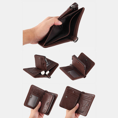 Men's Rfid Bifold Genuine Leather Wallet Zipper Purse