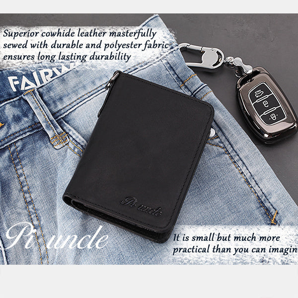 Men's Rfid Bifold Genuine Leather Wallet Zipper Purse