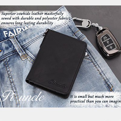Men's Rfid Bifold Genuine Leather Wallet Zipper Purse