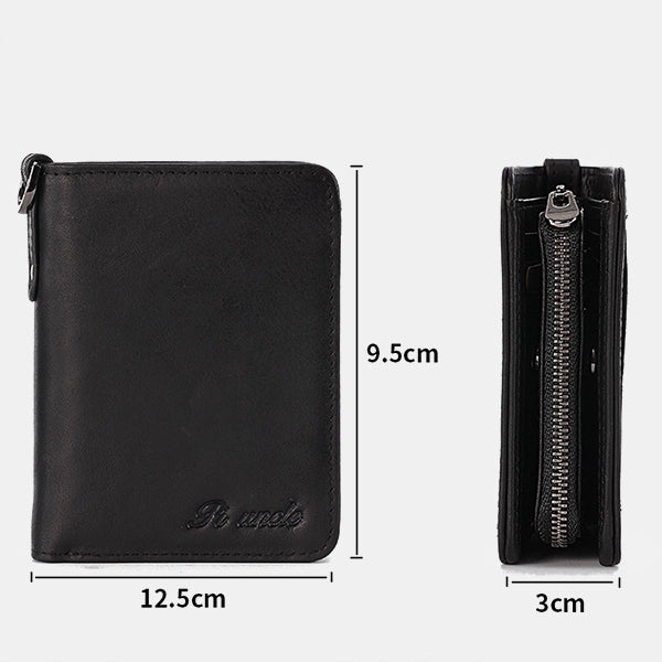 Men's Rfid Bifold Genuine Leather Wallet Zipper Purse