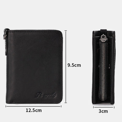 Men's Rfid Bifold Genuine Leather Wallet Zipper Purse
