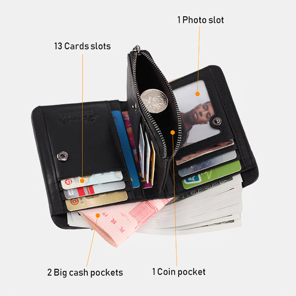 Men's Rfid Bifold Genuine Leather Wallet Zipper Purse