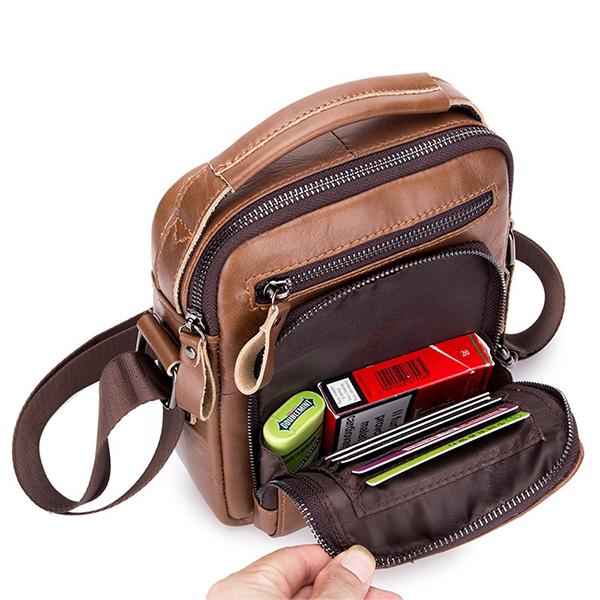 Men's Solid Bag Genuine Leather Crossbody Bag