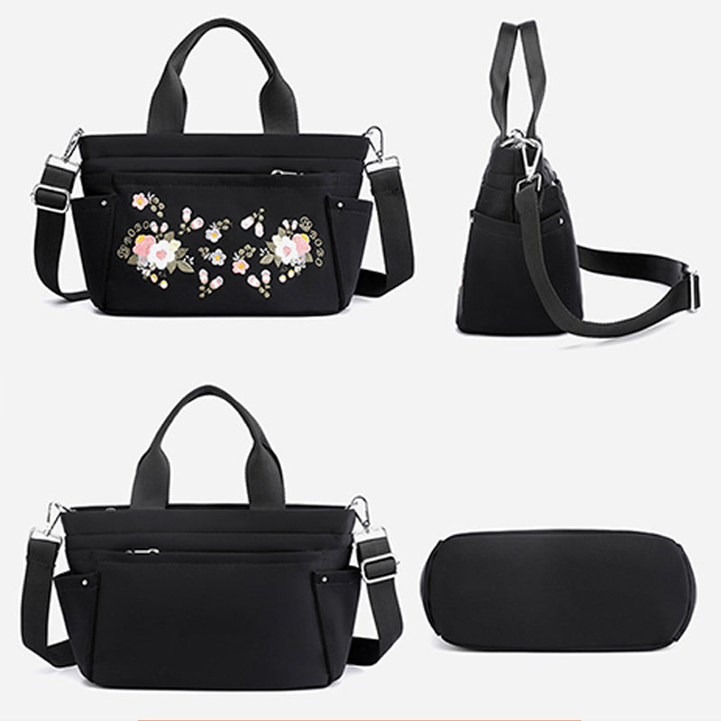 Multi-Pocket Flower Embroideried Handbag Crossbody Bag