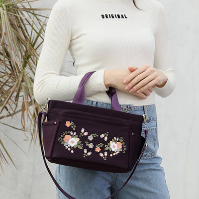 Multi-Pocket Flower Embroideried Handbag Crossbody Bag