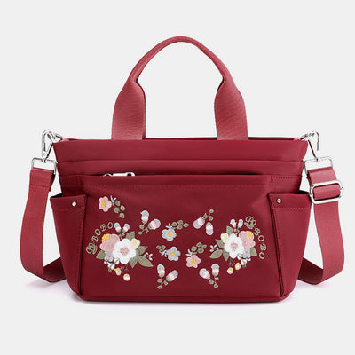 Multi-Pocket Flower Embroideried Handbag Crossbody Bag