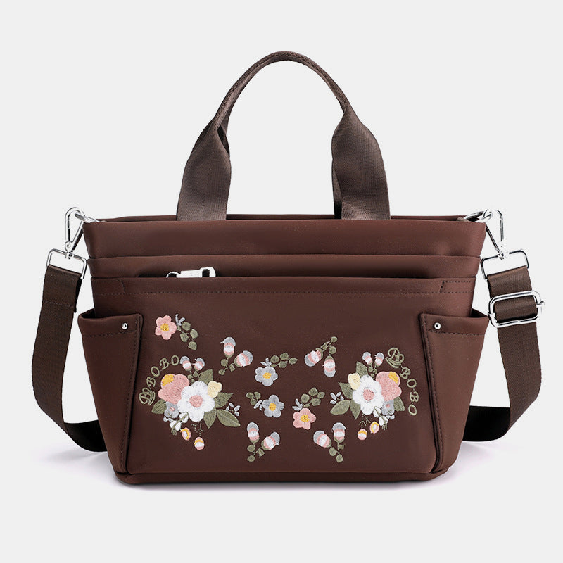 Multi-Pocket Flower Embroideried Handbag Crossbody Bag
