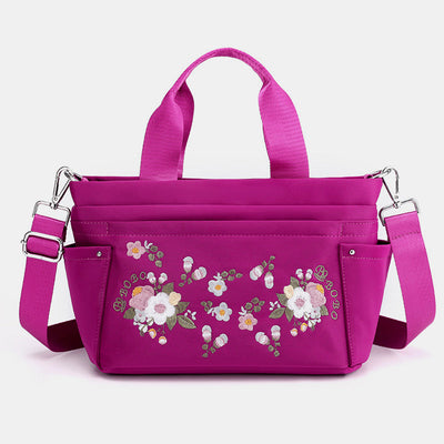 Multi-Pocket Flower Embroideried Handbag Crossbody Bag