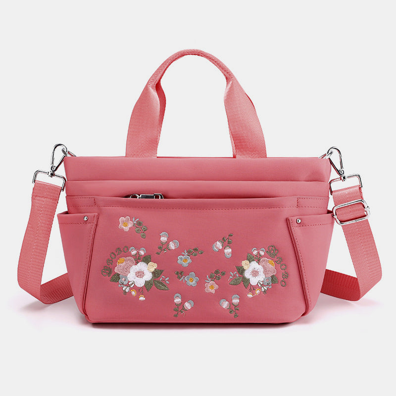 Multi-Pocket Flower Embroideried Handbag Crossbody Bag