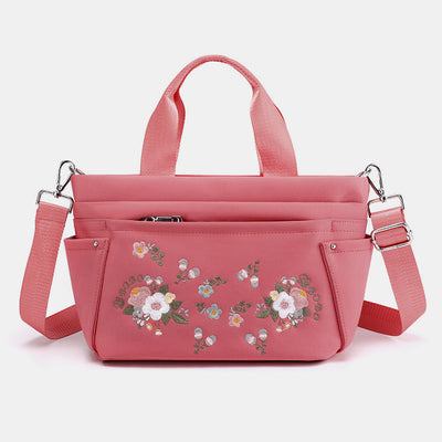 Multi-Pocket Flower Embroideried Handbag Crossbody Bag