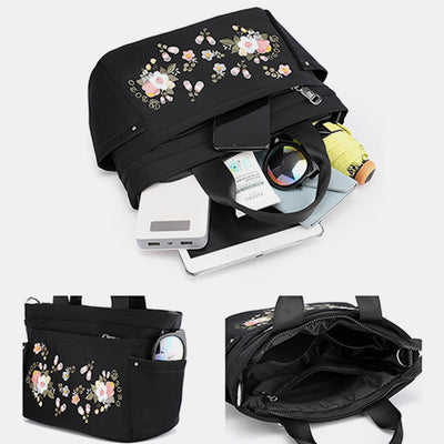 Multi-Pocket Flower Embroideried Handbag Crossbody Bag