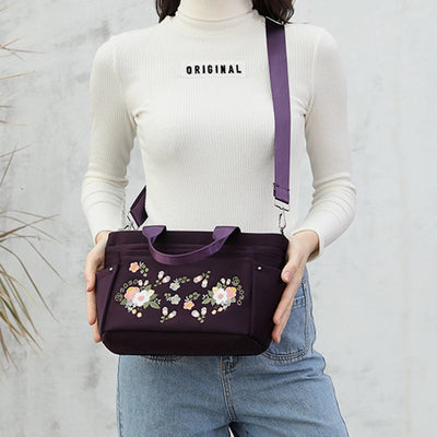 Multi-Pocket Flower Embroideried Handbag Crossbody Bag