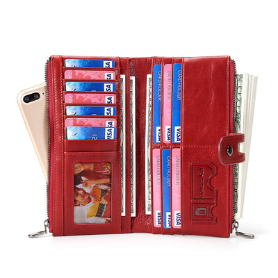 Genuine Leather RFID Long Wallet for Women