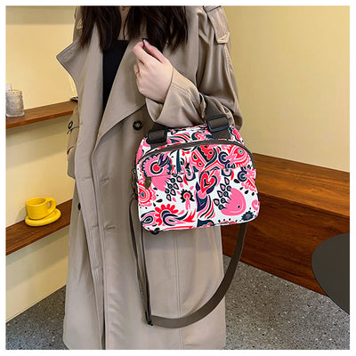 Triple Compartment Handbag Women Colorful Printing Oxford Crossbody Purse